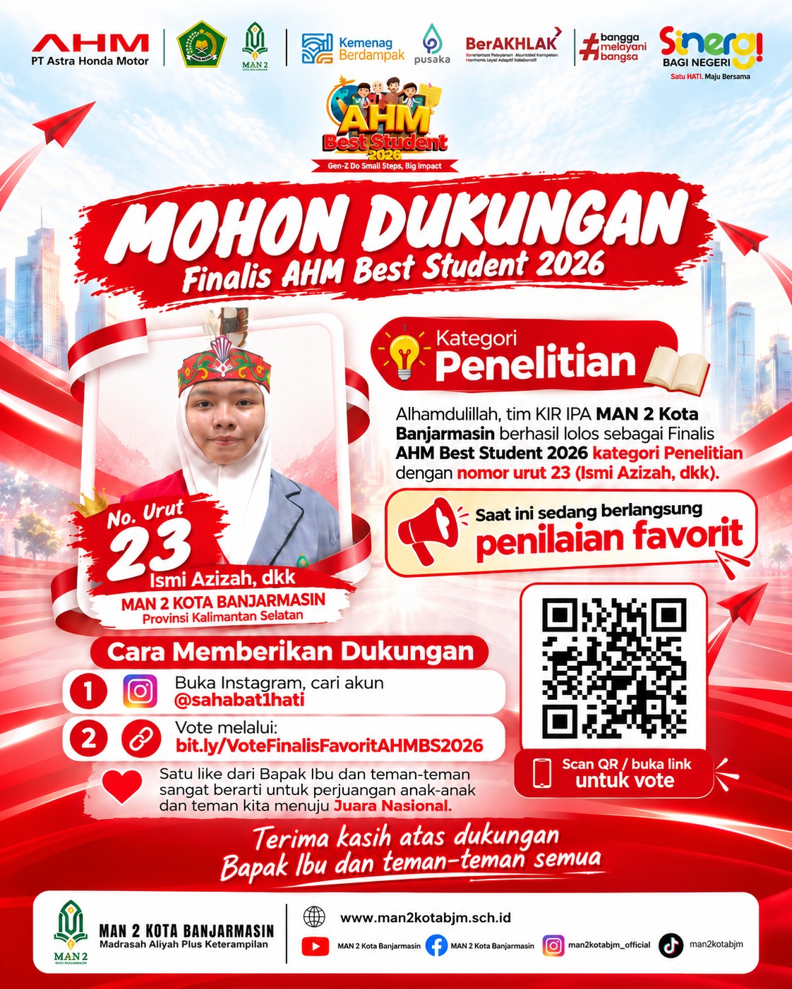 Finalis AHM Best Student 2026, Tim KIR IPA MAN 2 Kota Banjarmasin Mohon Dukungan Warga Madrasah dan Masyarakat Kalsel