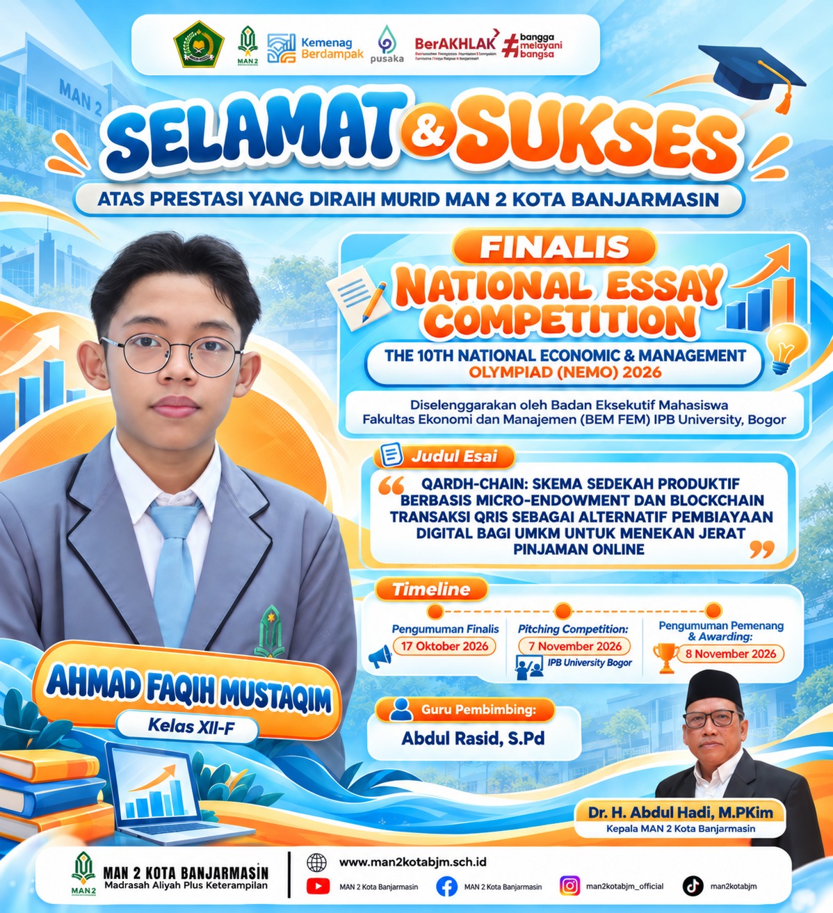 Usung Gagasan Qardh-Chain, Murid MAN 2 Kota Banjarmasin Tembus Finalis Nasional The 10th NEMO 2026 IPB University Bogor
