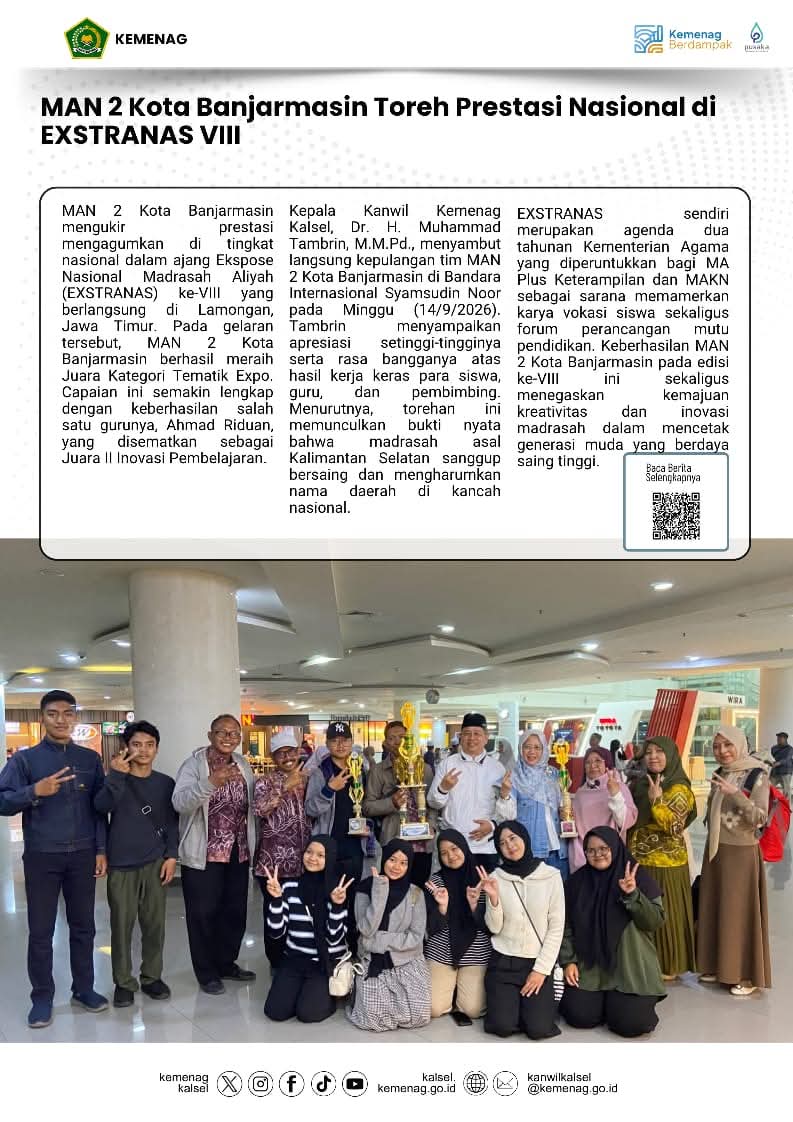 MAN 2 Banjarmasin Toreh Prestasi Nasional